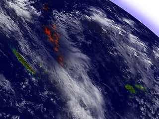 Image showing Vanuatu from space highlighted in red