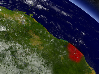 Image showing French Guiana from space highlighted in red