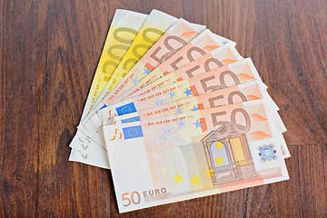 Image showing Close-up of Euro banknotes on the table