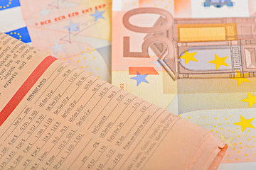 Image showing Close-up newspaper with of Euro banknotes