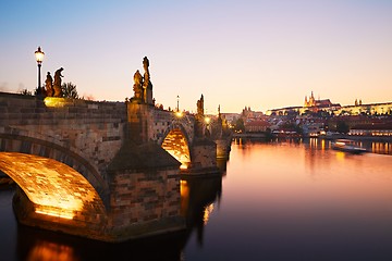 Image showing Charles bridge at the amazing sunset