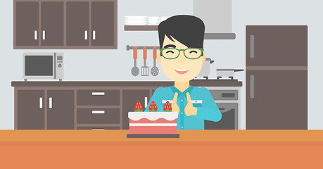 Image showing Man looking at cake with temptation.