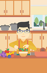 Image showing Man cooking vegetable salad vector illustration.