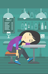 Image showing Drunk woman sleeping in bar.