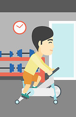 Image showing Man riding stationary bicycle vector illustration.