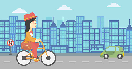 Image showing Woman riding bicycle vector illustration.