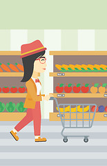 Image showing Customer with shopping cart vector illustration.