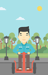 Image showing Man driving electric scooter vector illustration.