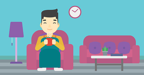 Image showing Man drinking coffee or tea vector illustration.