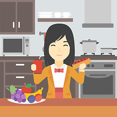 Image showing Woman eating fast food vector illustration.
