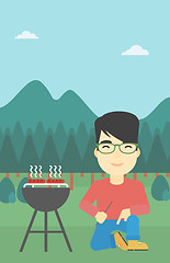 Image showing Man cooking meat on barbecue vector illustration.