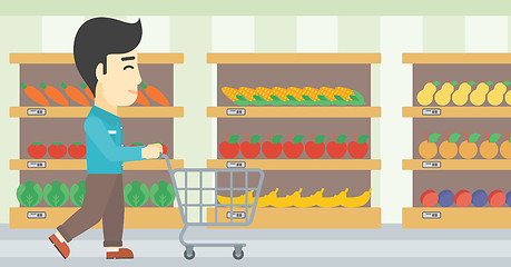 Image showing Customer with shopping cart vector illustration.