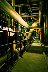 Image showing Pipes, tubes, machinery and chimney at a power plant