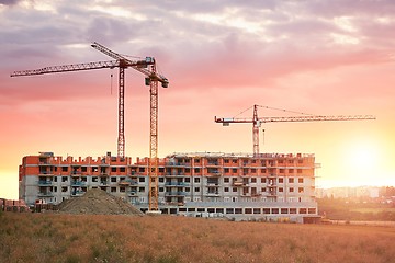 Image showing Construction site with cranes