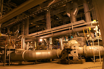 Image showing Pipes, machinery, tubes and pumps at a power plant