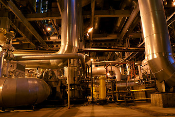 Image showing Pipes and tubes and chimney at a power plant