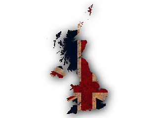 Image showing Map and flag of Great Britain on rusty metal