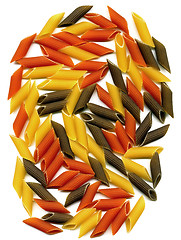 Image showing three colour penne italian pasta