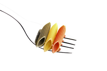 Image showing italian penne pasta on a fork