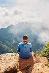 Image showing Tourist in mountains