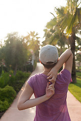 Image showing woman  stretching before morning jogging