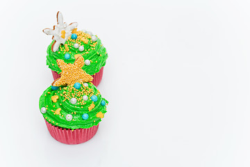 Image showing Christmas tree cupcakes