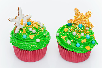 Image showing Christmas tree cupcakes