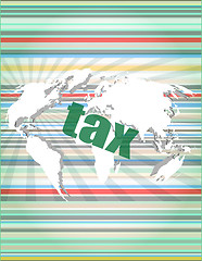 Image showing tax word on digital touch screen vector quotation marks with thin line speech bubble. concept of citation, info, testimonials, notice, textbox. flat style 