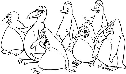 Image showing penguins group coloring book