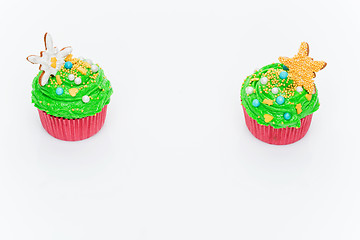 Image showing Christmas tree cupcakes