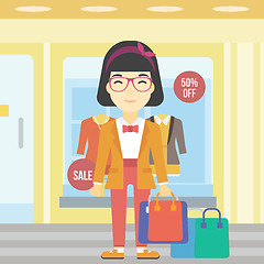 Image showing Happy woman with bags vector illustration.