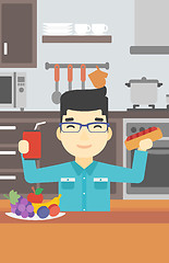 Image showing Man eating fast food vector illustration.