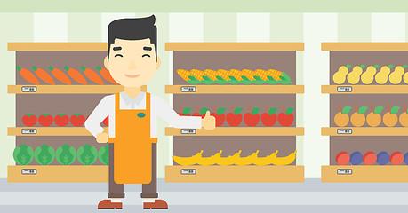 Image showing Friendly supermarket worker vector illustration.