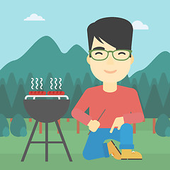 Image showing Man cooking meat on barbecue vector illustration.