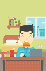 Image showing Man eating hamburger vector illustration.