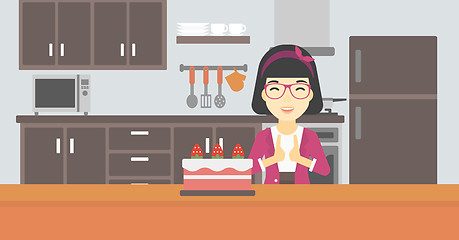 Image showing Woman looking at cake with temptation.