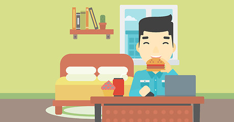 Image showing Man eating hamburger vector illustration.