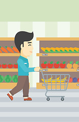 Image showing Customer with shopping cart vector illustration.