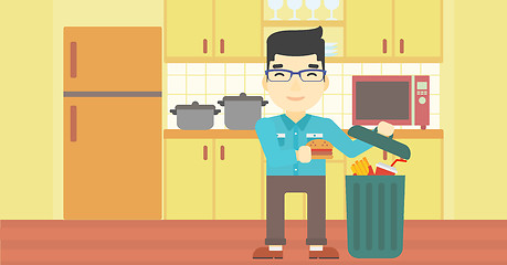 Image showing Man throwing junk food vector illustration.