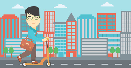 Image showing Man riding kick scooter vector illustration.