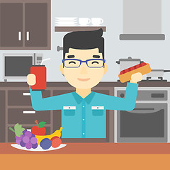 Image showing Man eating fast food vector illustration.