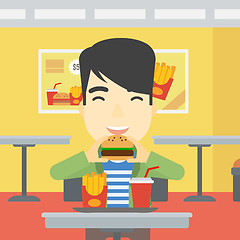 Image showing Man eating hamburger vector illustration.