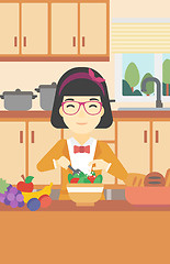 Image showing Woman cooking vegetable salad vector illustration.