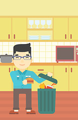 Image showing Man throwing junk food vector illustration.