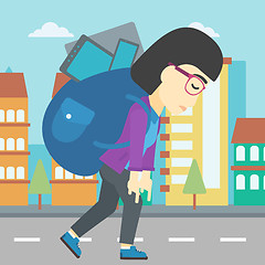 Image showing Woman with backpack full of electronic devices.