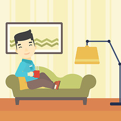 Image showing Man lying with cup of tea vector illustration.