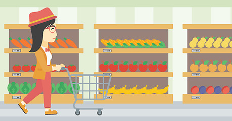 Image showing Customer with shopping cart vector illustration.