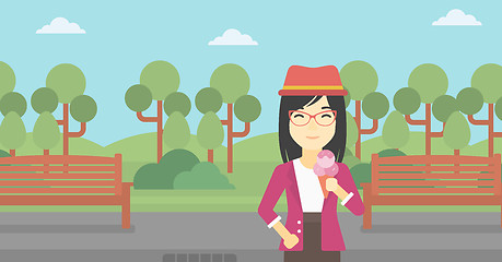 Image showing Woman eating ice cream vector illustration.