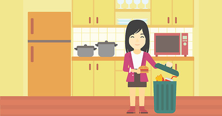 Image showing Woman throwing junk food vector illustration.