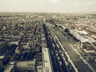 Image showing Aerial view of Turin vintage desaturated